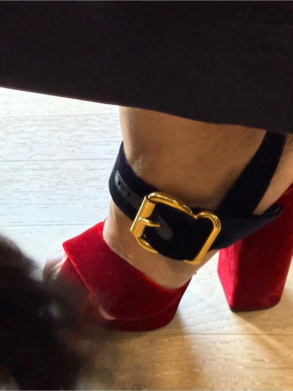 Prada Red Velvet Platform Sandal with Navy Ankle Strap - Picture 11 of 11